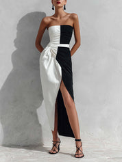 Stylowa Sukienka Maxi Bez Ramiączek w Stylu Color-Block