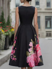 Elegancka Midi Sukienka Bez Rękawów z Kwiatowym Wzorem