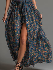Retro Boho Kwiatowa Chiffonowa Sukienka Maxi bez Rękawów