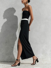 Stylowa Sukienka Maxi Bez Ramiączek w Stylu Color-Block