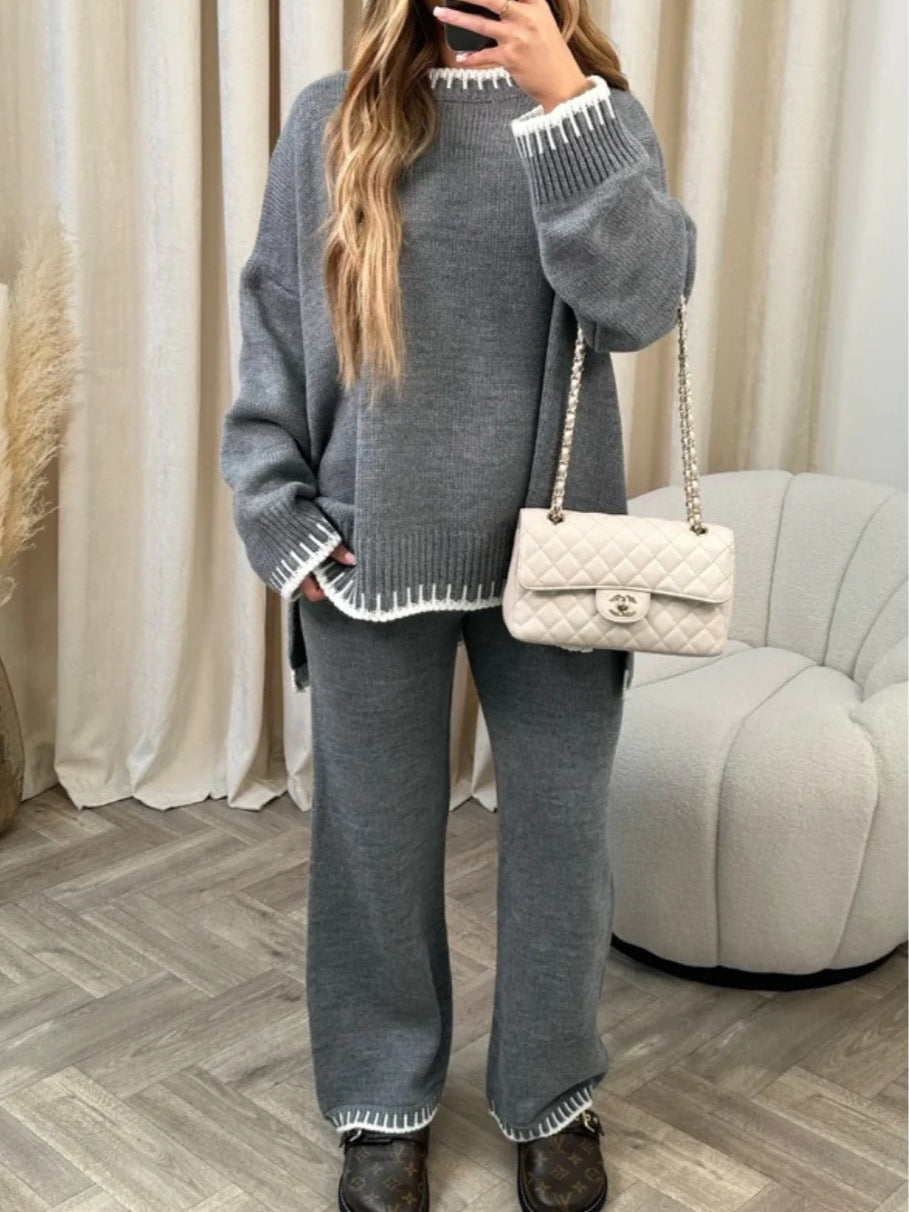 Casual kolorowy sweter w zestawie z luźnymi spodniami