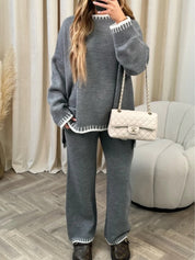 Casual kolorowy sweter w zestawie z luźnymi spodniami