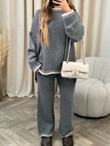 Casual kolorowy sweter w zestawie z luźnymi spodniami