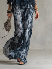 Navy Halter Neck Top i Spodnie Chiffon w Szerokie Nogawki z Wzorem