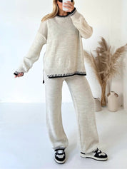 Casual kolorowy sweter w zestawie z luźnymi spodniami