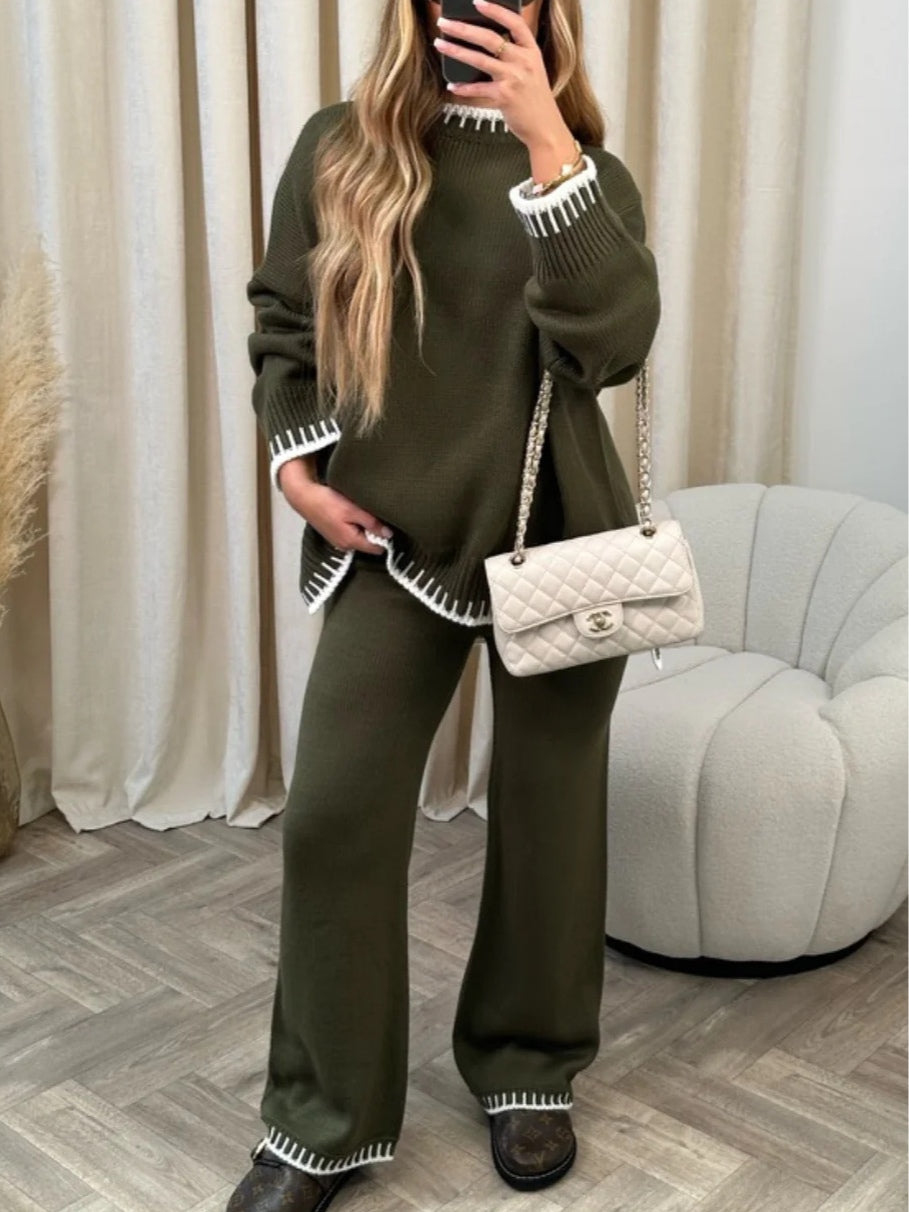 Casual kolorowy sweter w zestawie z luźnymi spodniami