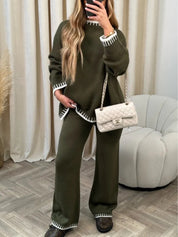 Casual kolorowy sweter w zestawie z luźnymi spodniami
