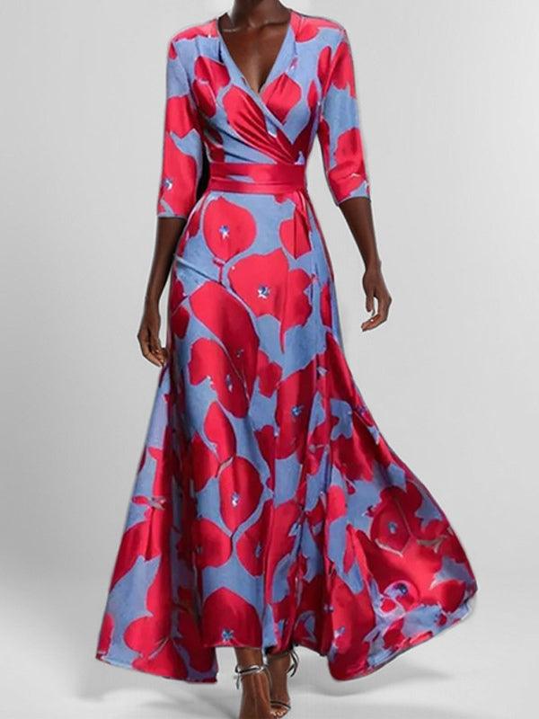 Elegancka Maxi Sukienka z Rękawem 3/4
