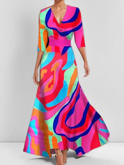 Elegancka Maxi Sukienka z Rękawem 3/4
