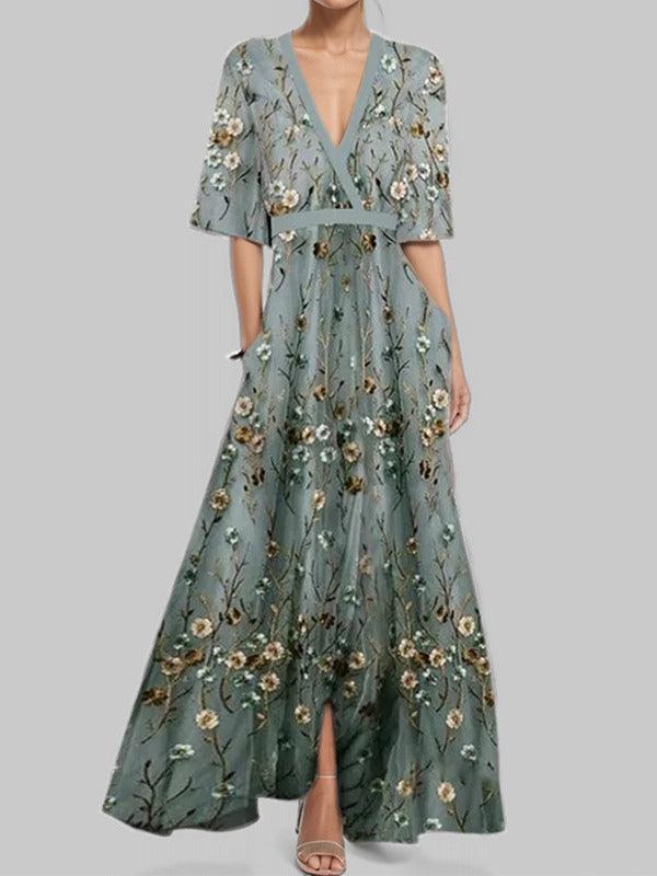 Elegancka Maxi Sukienka z Rękawem 3/4