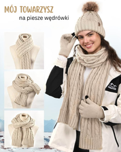 Zimowy elegancki zestaw czapka-szal-rękawiczki