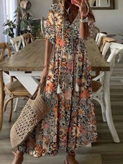 Casual Luźna Sukienka Maxi z Dekoltem w Serek