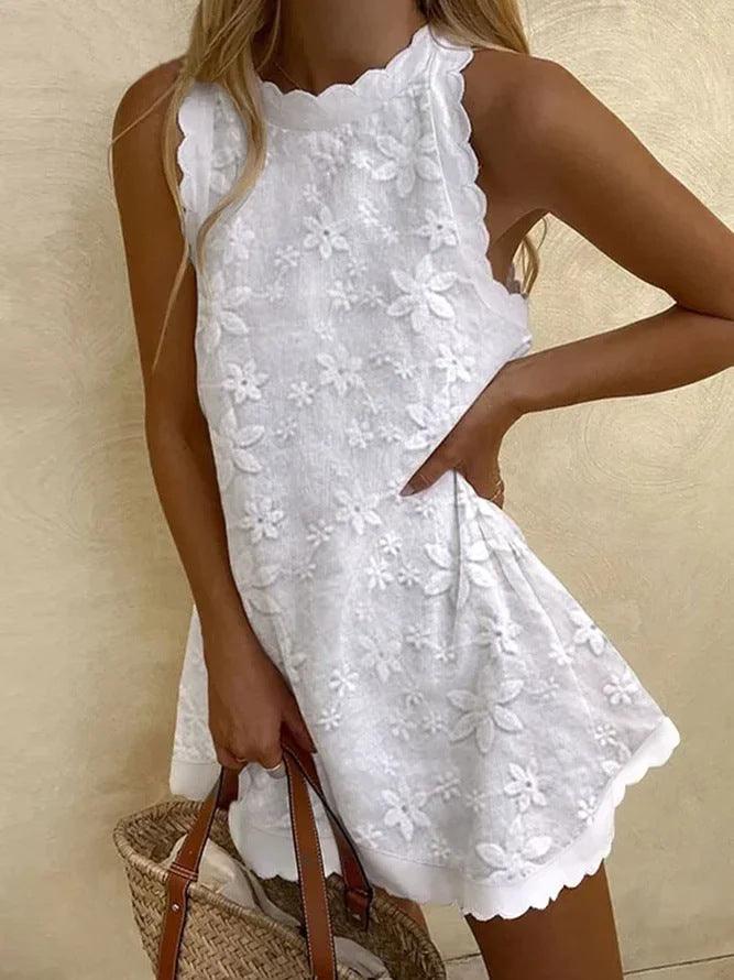 Casual Lace Bezrękawnik Mini Sukienka