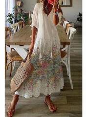 Casual Luźna Sukienka Maxi z Dekoltem w Serek