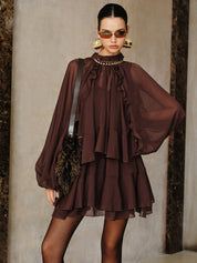 Zestaw Mini Sukienki z Tiered Ruffle Chiffon z Podszewką