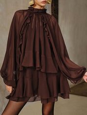 Zestaw Mini Sukienki z Tiered Ruffle Chiffon z Podszewką