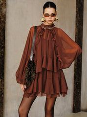 Zestaw Mini Sukienki z Tiered Ruffle Chiffon z Podszewką
