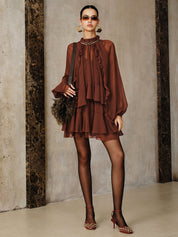 Zestaw Mini Sukienki z Tiered Ruffle Chiffon z Podszewką