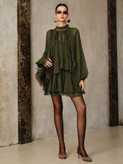 Zestaw Mini Sukienki z Tiered Ruffle Chiffon z Podszewką