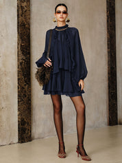 Zestaw Mini Sukienki z Tiered Ruffle Chiffon z Podszewką