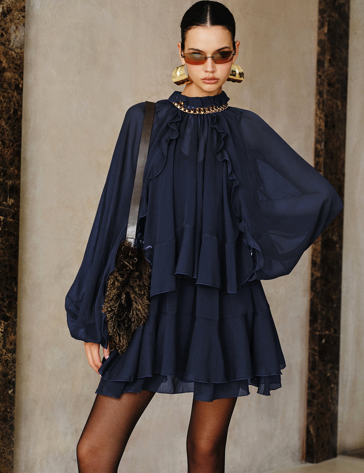 Zestaw Mini Sukienki z Tiered Ruffle Chiffon z Podszewką