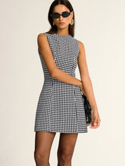 Sukienka mini bez rękawów w wzór houndstooth