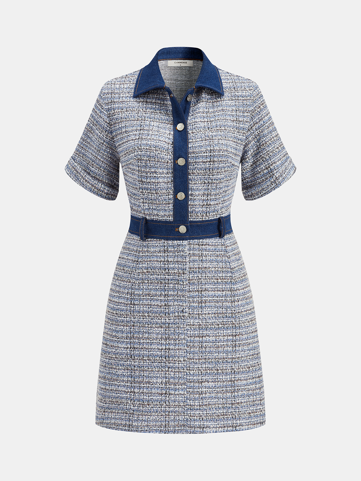 Sukienka mini z denimu i tweedu
