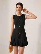 Metaliczna Sukienka Mini Bez Rękawów Slim Fit z Faldami