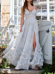 Kwiatowa Sukienka Maxi z Falbanką