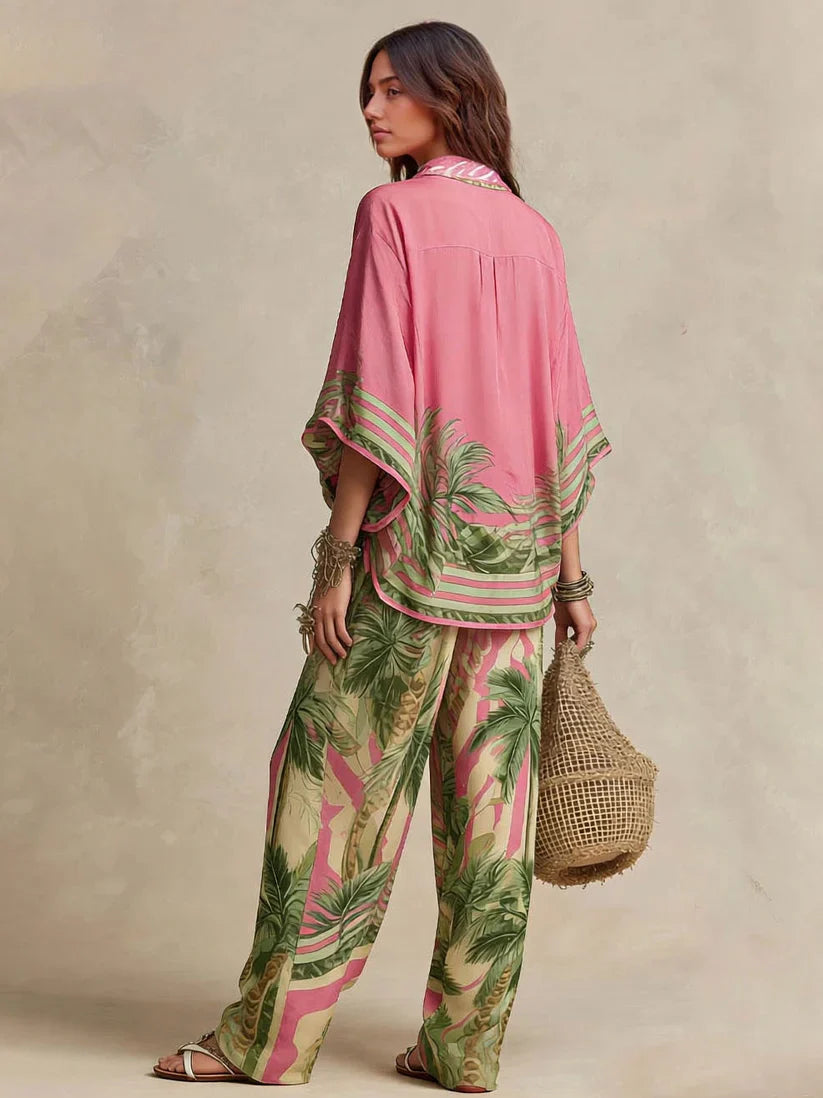 Bezwysiłkowy zestaw kimono z nadrukiem na dłoni w dwóch częściach