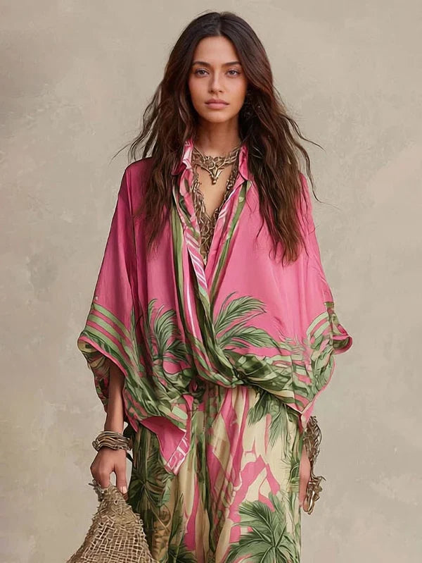 Bezwysiłkowy zestaw kimono z nadrukiem na dłoni w dwóch częściach