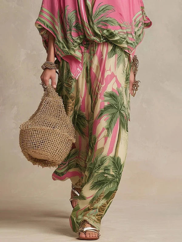 Bezwysiłkowy zestaw kimono z nadrukiem na dłoni w dwóch częściach