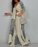 Damski top i spodnie z dekoltem w serek w stylu patchwork