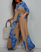 Damski top i spodnie z dekoltem w serek w stylu patchwork