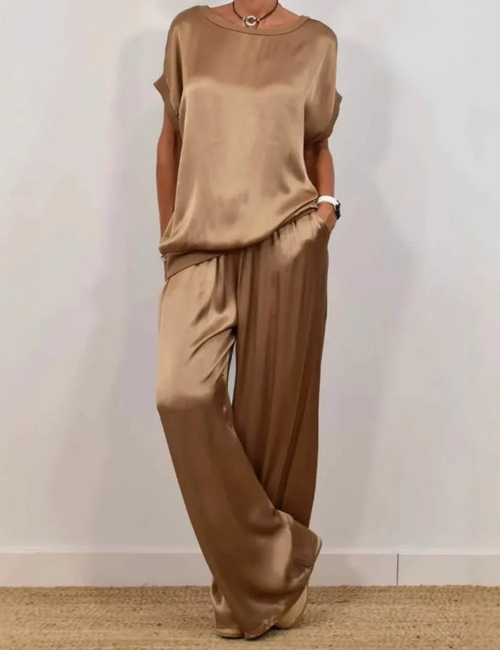 Luźna koszula z szerokimi spodniami casual set