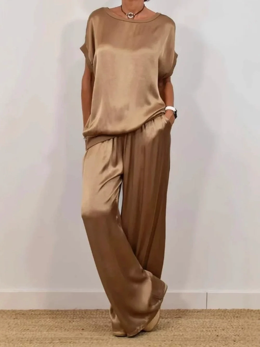 Luźna koszula z szerokimi spodniami casual set