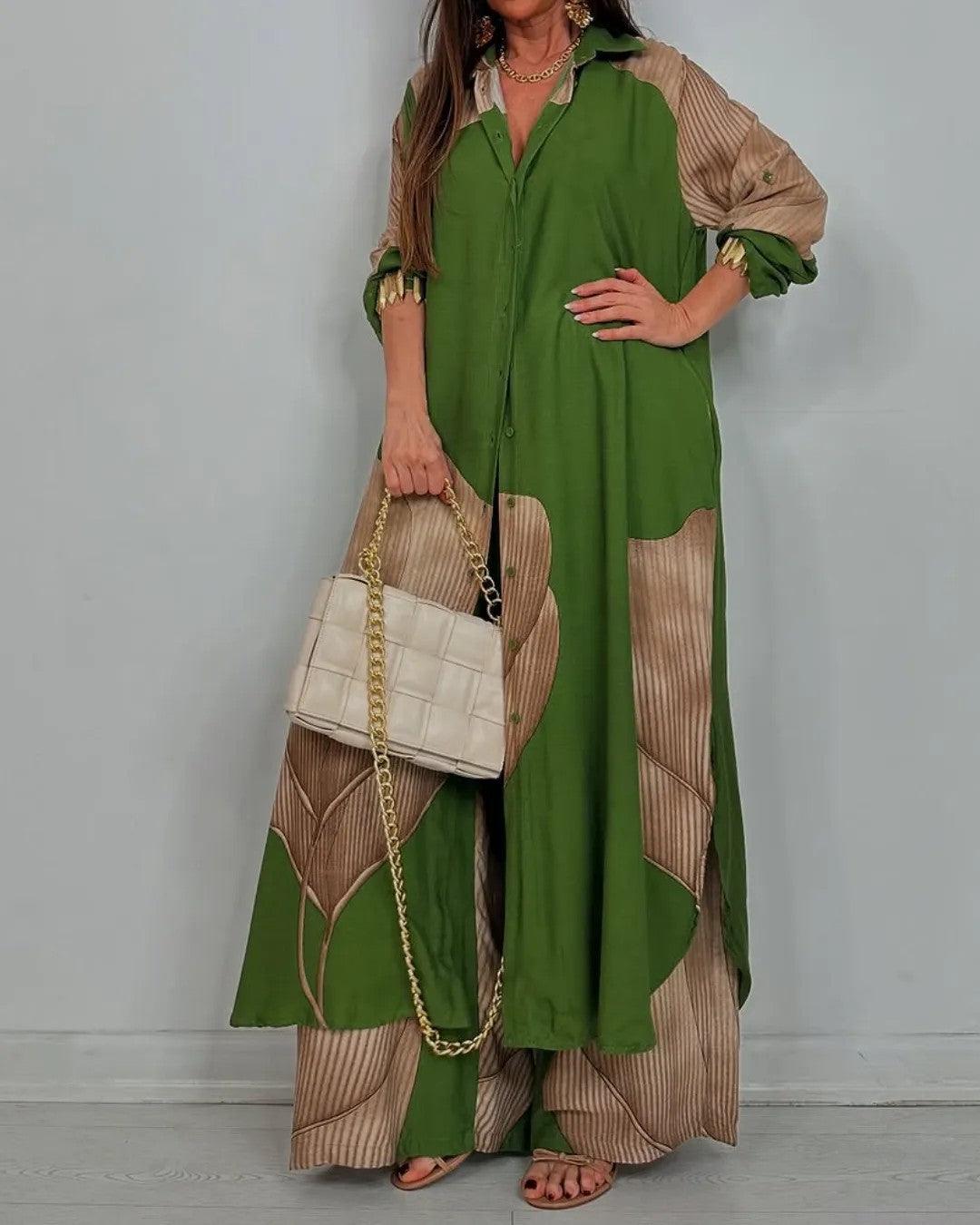 Damski top i spodnie z dekoltem w serek w stylu patchwork