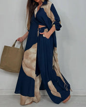 Damski top i spodnie z dekoltem w serek w stylu patchwork