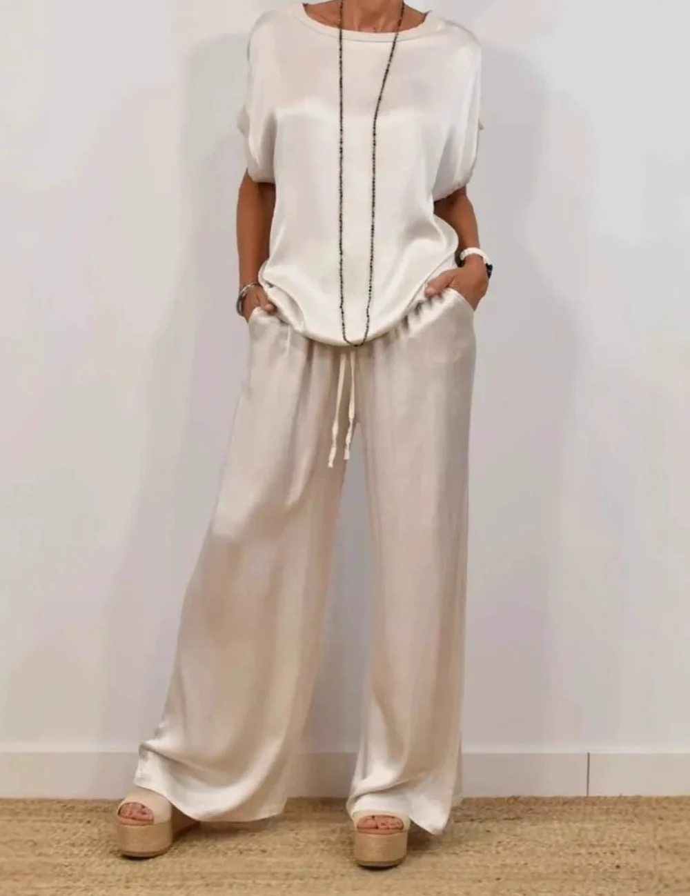 Luźna koszula z szerokimi spodniami casual set