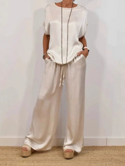 Luźna koszula z szerokimi spodniami casual set