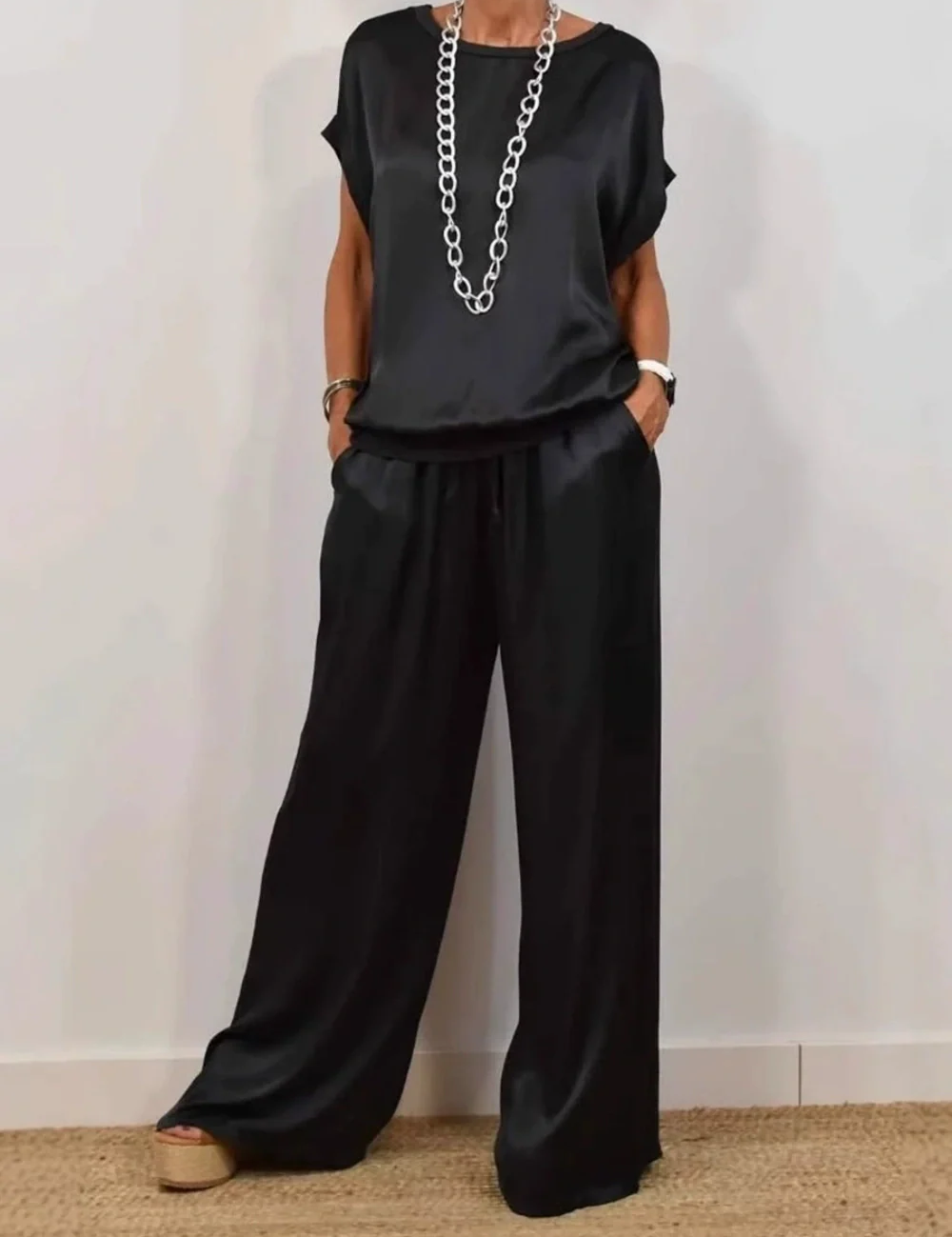 Luźna koszula z szerokimi spodniami casual set