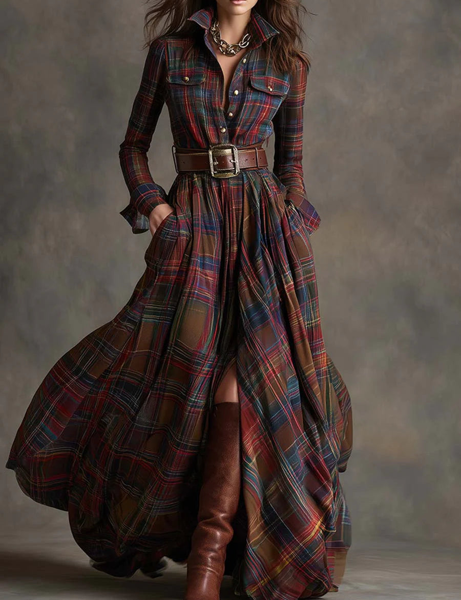 RetroEthnicStyleLapelReddishBrownPlaidMaxiDress.jpg