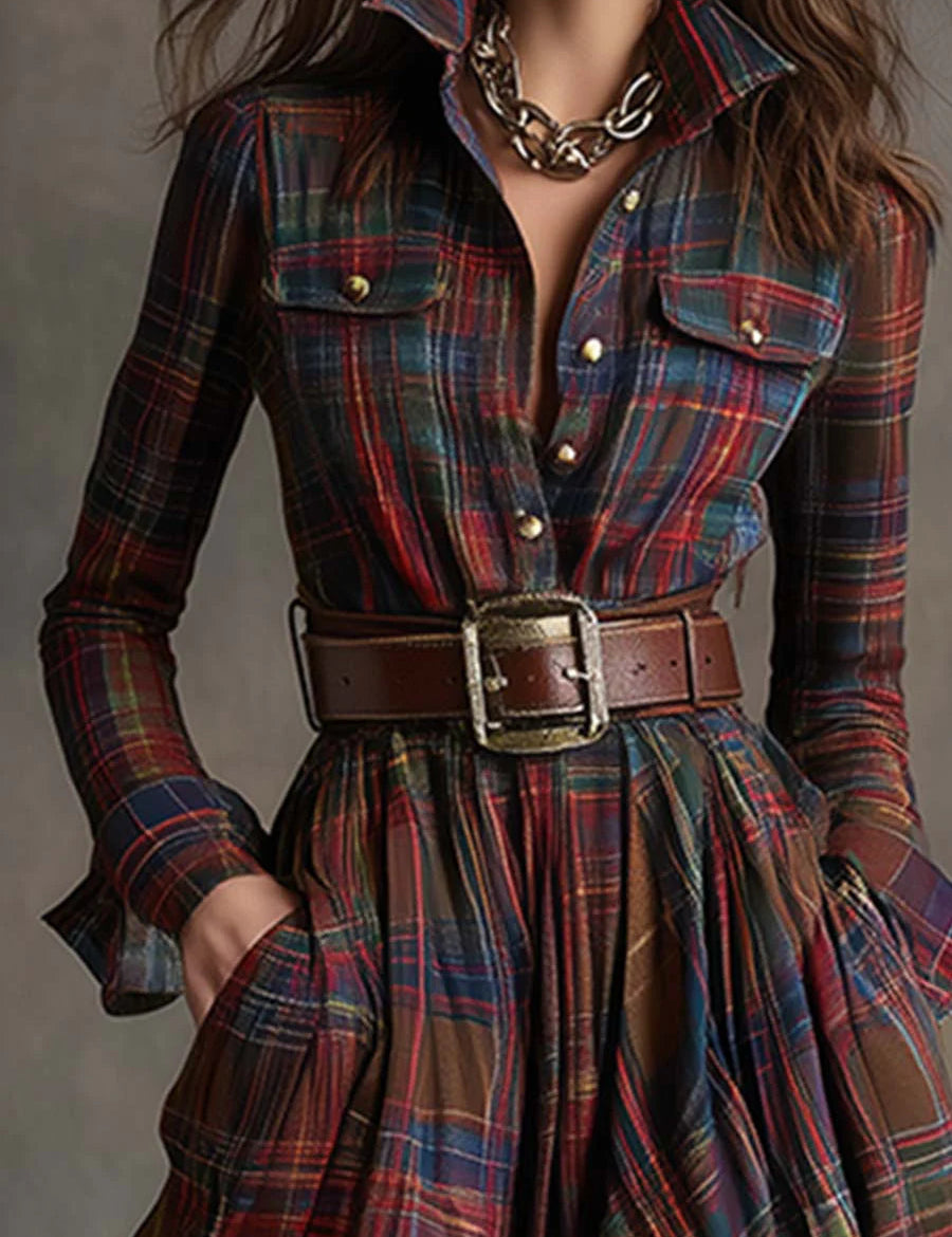 RetroEthnicStyleLapelReddishBrownPlaidMaxiDress_1.jpg