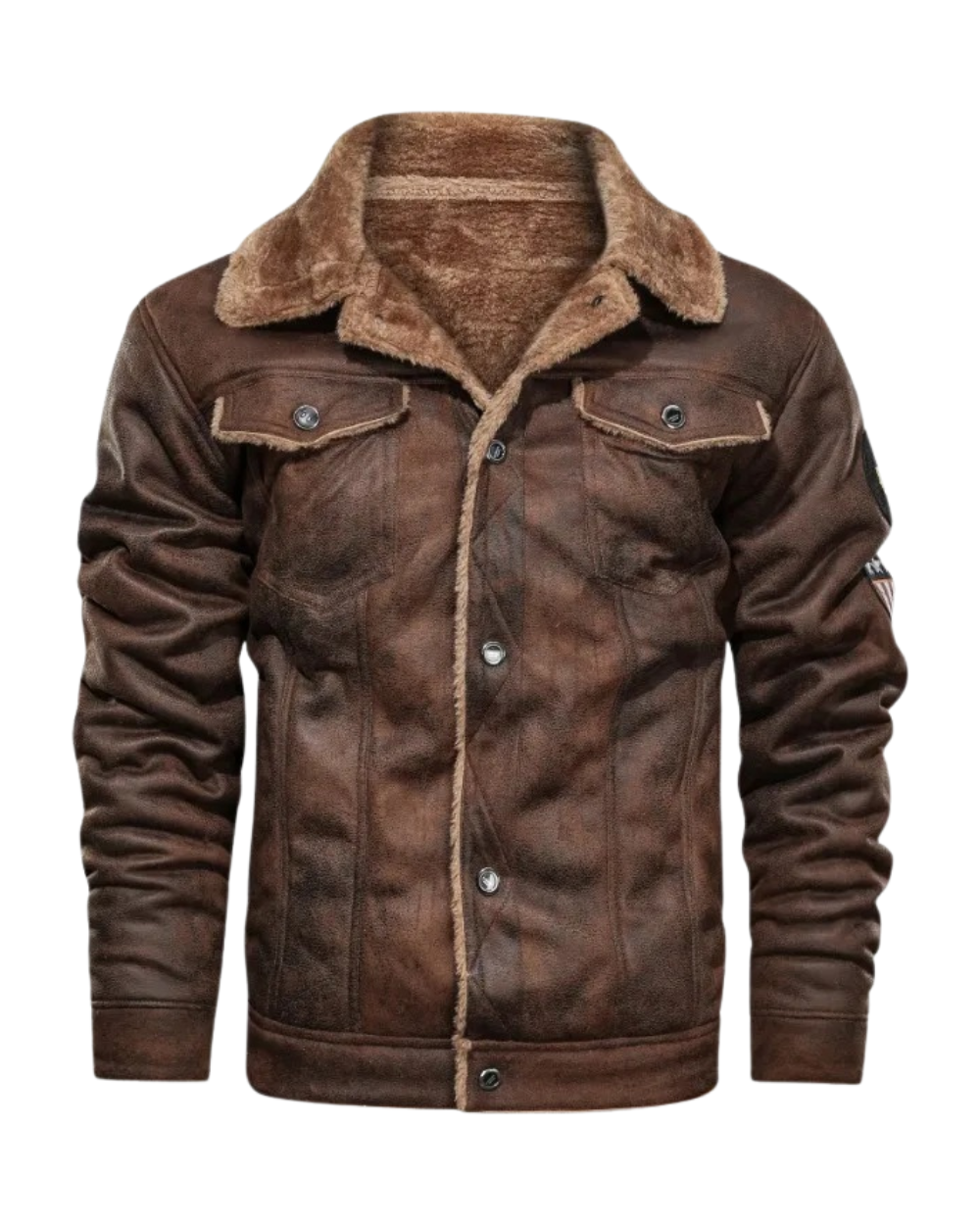 Elegancka Ciepła Skórzana Kurtka Fleece