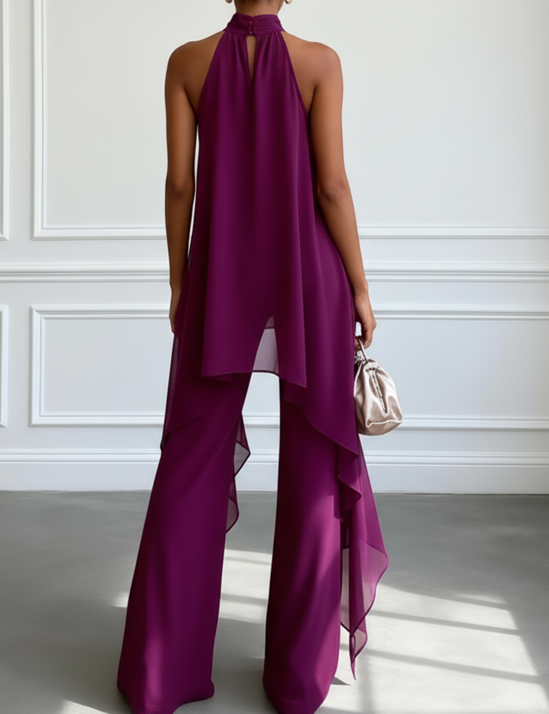 WomenPurpleAsymmetricHalterSleevelessElegantTopWithPantsTwo-PieceSet.png