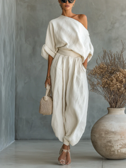 Off-white Len w stylu casual, luźna bluzka na ramiączkach i dopasowane spodnie