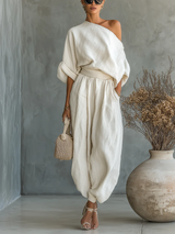 Off-white Len w stylu casual, luźna bluzka na ramiączkach i dopasowane spodnie