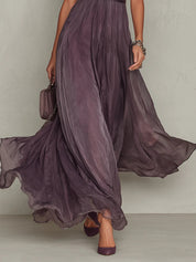 Fioletowa Sukienka Maxi z Dekoltem w Kształcie Oka i Koronkowym Wykończeniem