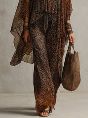 Boho Gradientowy Print Lamparta Luźny Szlafrok Zestaw Trzyczęściowy