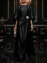 Czarna Luksusowa Sukienka Maxi z Satyny